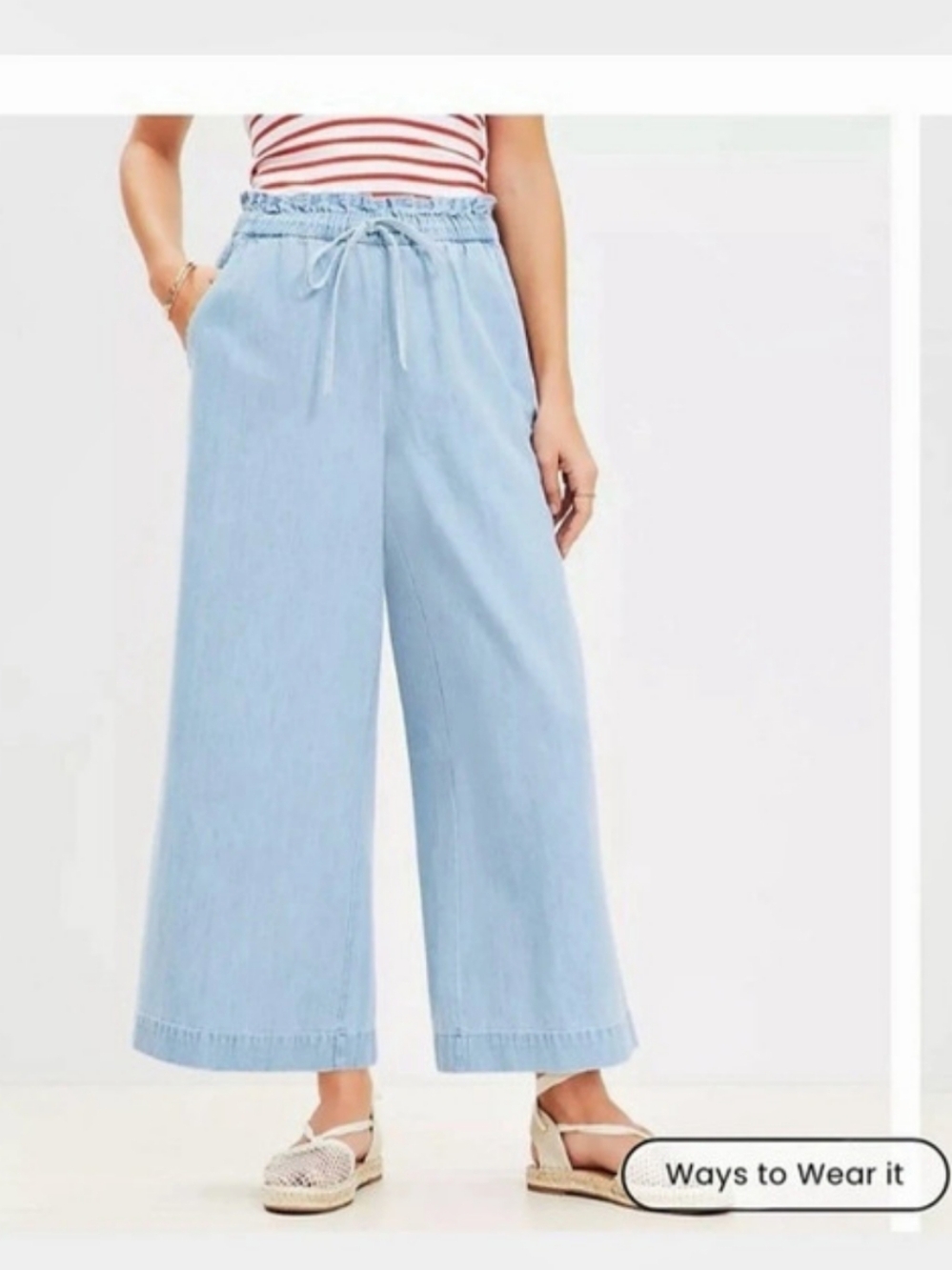 LOFT Pull On Wide Leg Pant in Chambray Blue XL